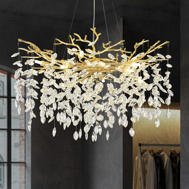 Lustre moderne en cristal K9, Doré, H 18,11 po x l 23,6 po x P 23,6 po