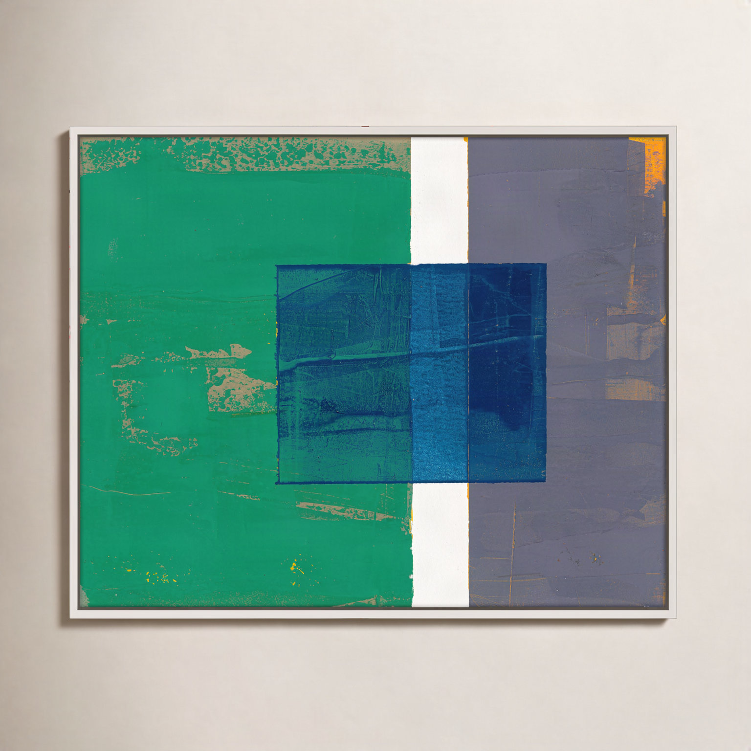Bold In Blue 1 by Andrea Stokes, 24" H x 30" W x 1.25" D, White Framed