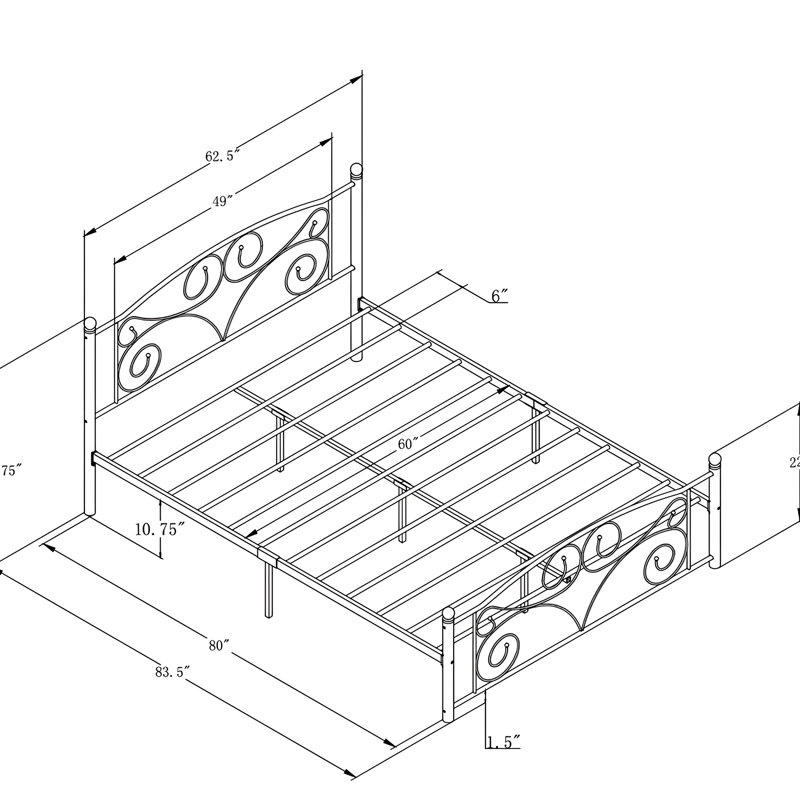 Queen Size White Bed Frame, Metal Construction, Unique Flower Decoration, Stable Structure, 8 - Inch Mattress Fit, 600 Lbs Weight Limit, Easy Assembly, Noise Operation Frame With Finish, Style, Quiet