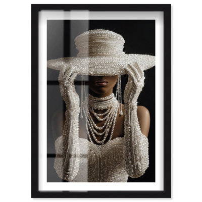 Pearl Diva II Shadowbox Print Fashion Wall Decor by Notoriart, Black Frame, 16 x 24