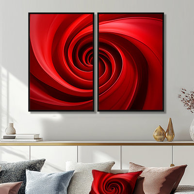 Red Perpetual Pulse Vortex - Abstract Spirals Large Canvas Prints