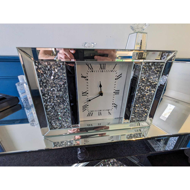 Nova Crushed Diamond Mirrored Table Clock
