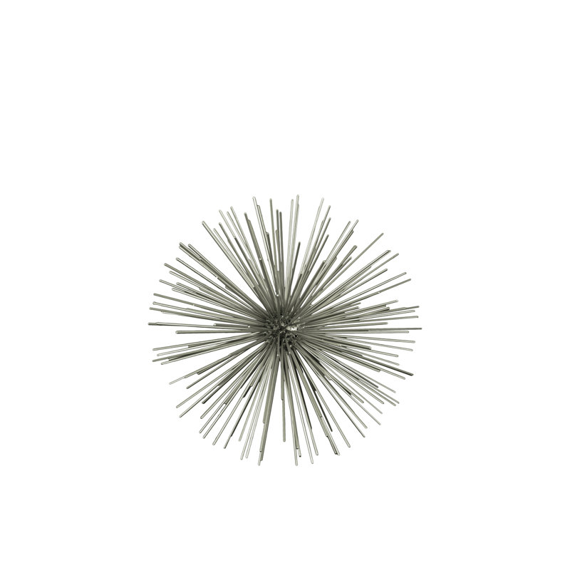 Erizo Spiked Large Sphere, 10" H x 10" W x 10" D, Silver