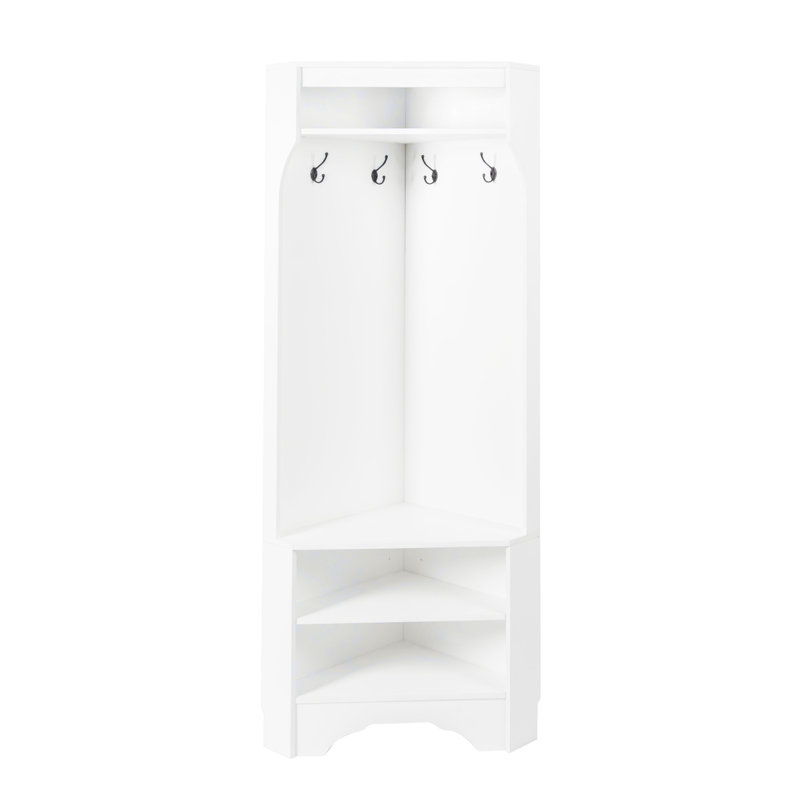 Minimalist Corner Hall Tree with Shoe Bench, Versatile Entryway Coat Rack with 4 Hooks, Corner Cabinet with Adjustable Shelf for Hallway, Living Room, 29.5''W*71.6''H