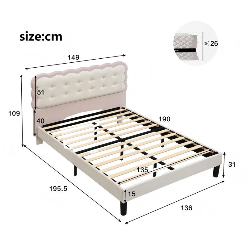 Upholstered Bed, Double (4'6)