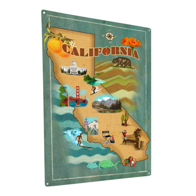 Carte rétro de la Californie sur impression métallique