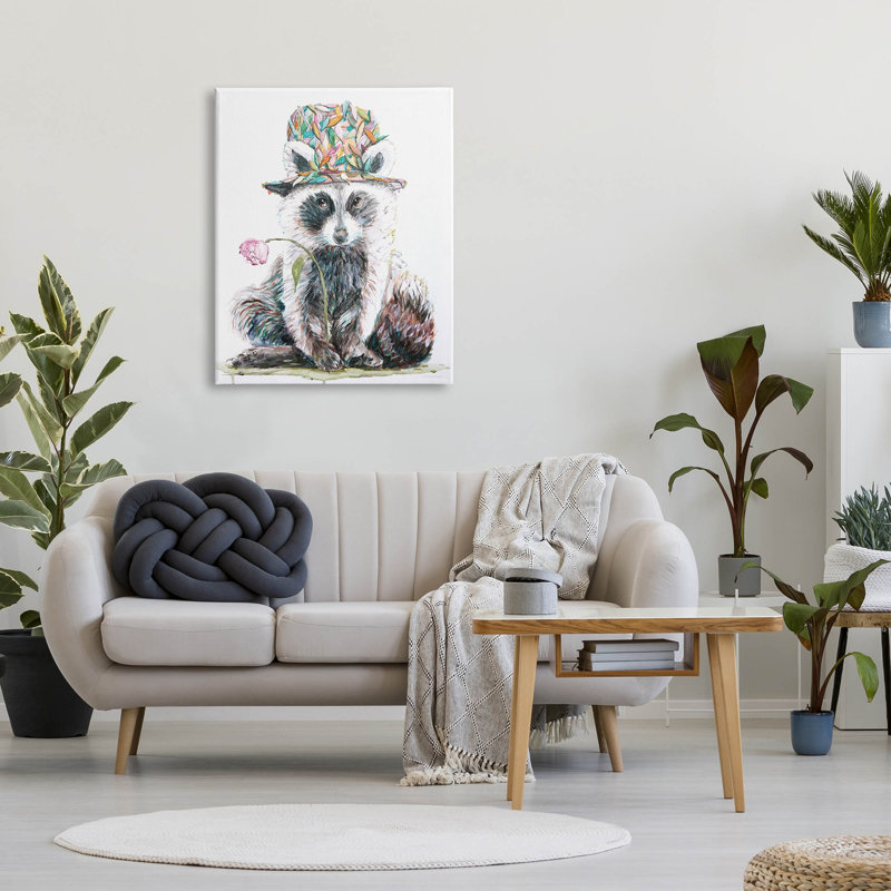 «Raccoon Pink Blossom Hat», art mural par Kamdon Kreations, H 40 po x l 30 po x P 1,5 po