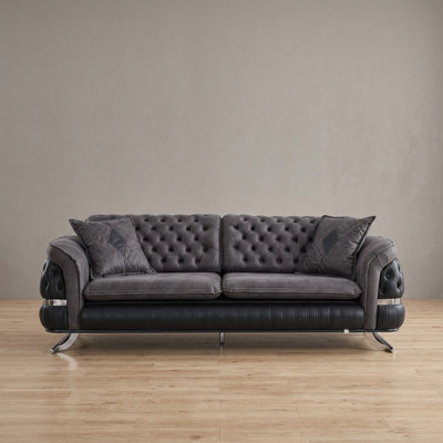 Luxury Chesterfield Tufted Fabric & Leather Sofa