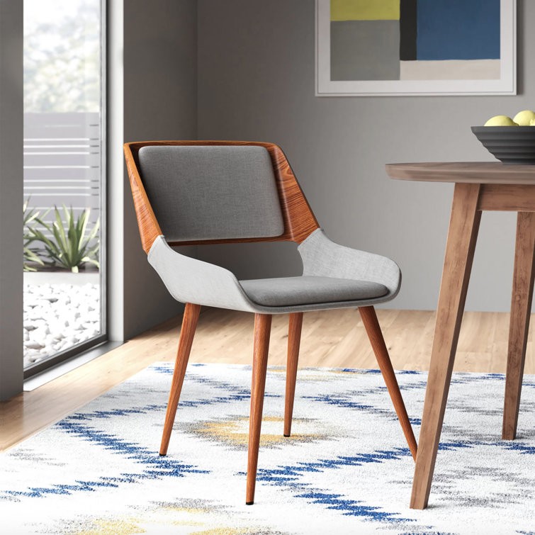 Almar Mid-Century Upholstered Dining Chair in Walnut Finish with Open Lower Back