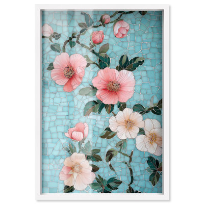 «Memory of a Roman Villa I Shadowbox», art mural floral bleu par Art Remedy, cadre blanc, 25 x 37