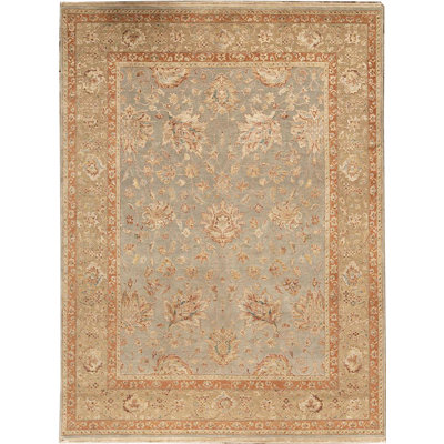 Tapis bleu et beige noué à la main de haute qualité