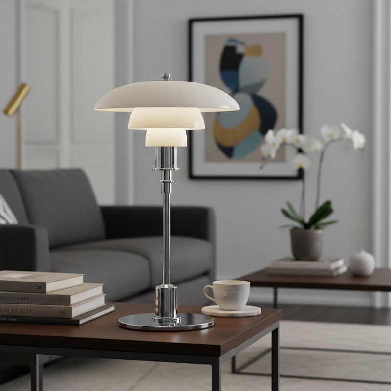 Mid-Century Modern Opaline Glass Table Lamp – 1920S Inspired 3-Shade Desk Lamp With Chrome Finish For Bedroom, Living Room, Or Office