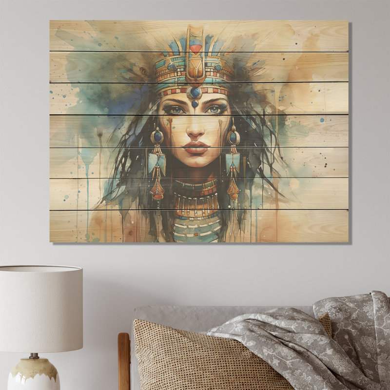 Pharaon doré et bleu égyptien, beauté V - Égypte sur bois, H 10 po x l 20 po x P 0,78 po