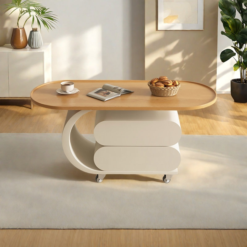 Table basse légère et portable, H 19,7 po x L 39,4 po x l 19,7 po, Burlywood, Crème, crème