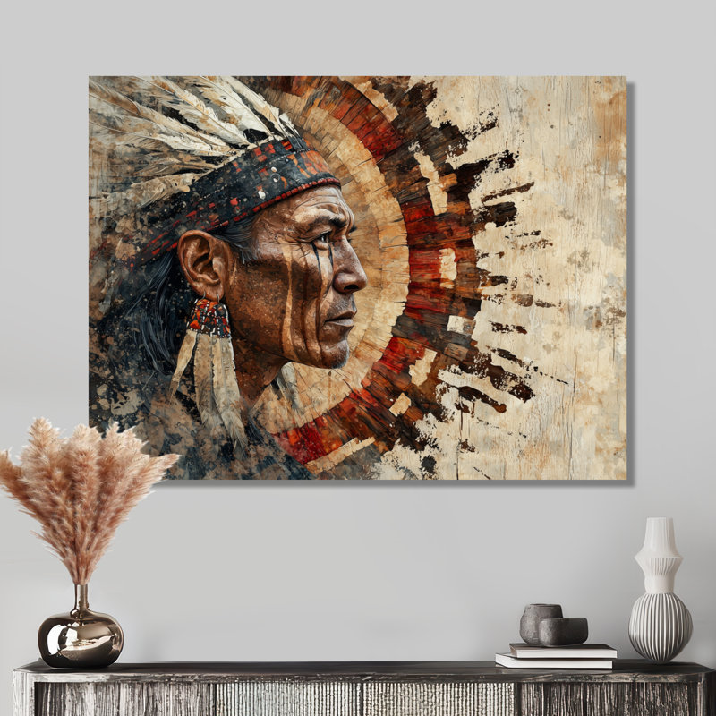Native American Warrior Energy Of Forest V - Art mural en métal Native American Warrior, H 24 po x l 32 po