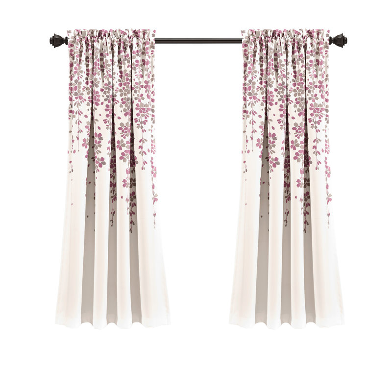 Weeping Flowers Room Darkening Pair, Cream/Purple, 52" W x 63" H