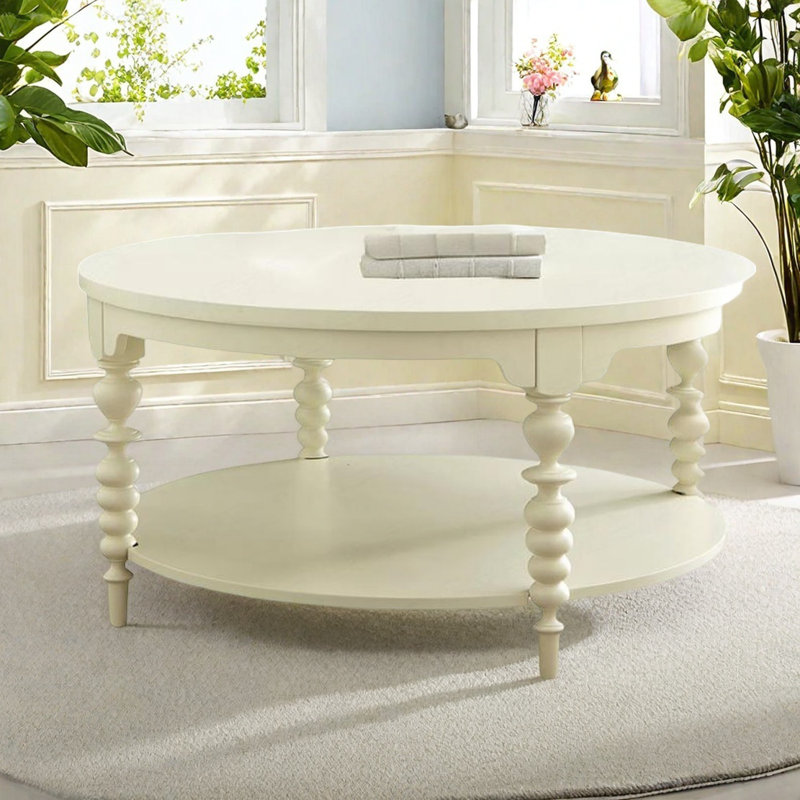 American round ivory white end table