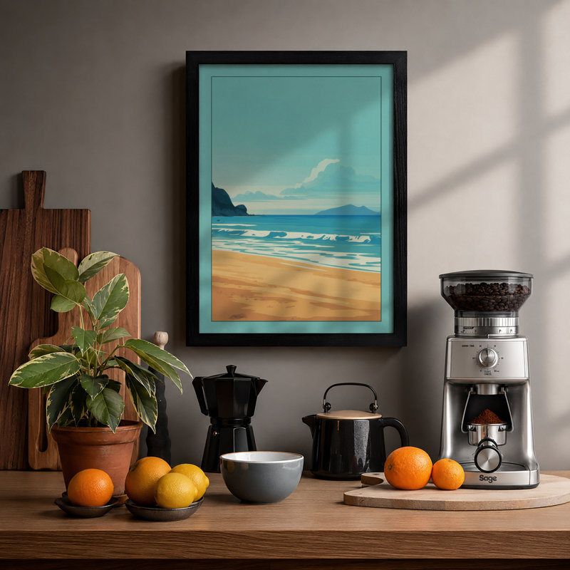 Horizon Coastal - Framed Print, A2 - 59.4 x 42.0 cm, Black
