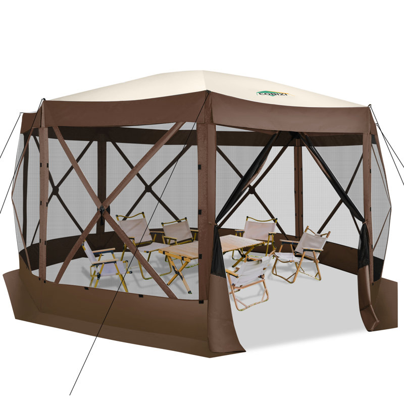 Pavillon de jardin escamotable 15x15 avec moustiquaire pour camping, moustiquaire et moustiquaire, Brun