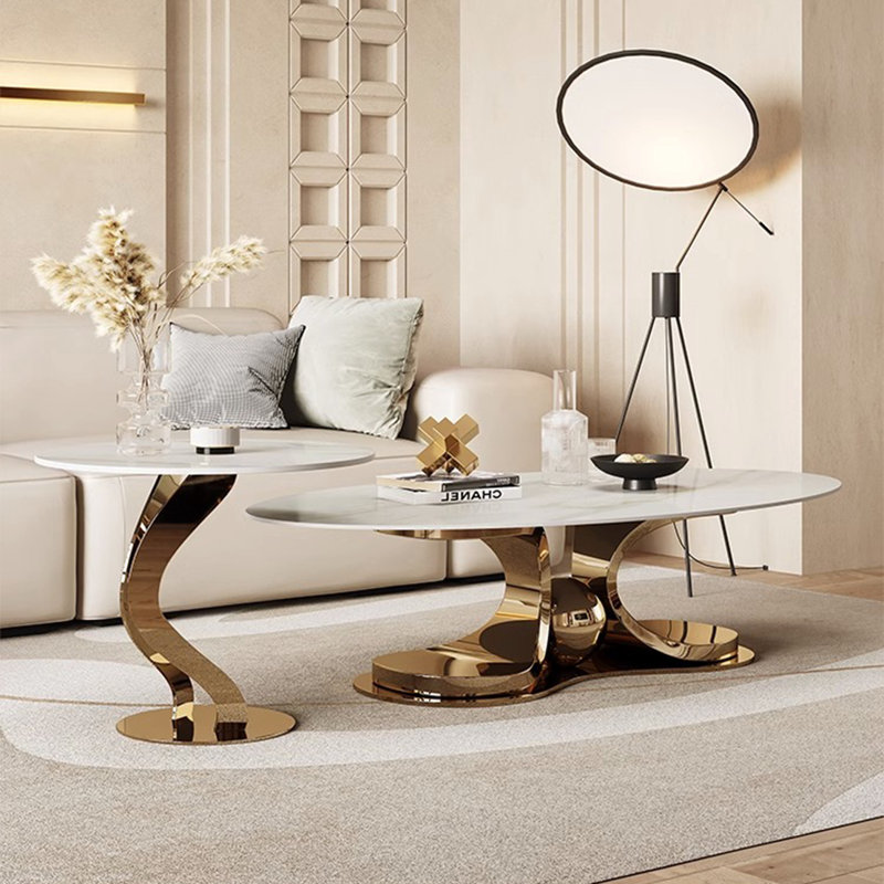 Table basse moderne simple ovale, Or titane, H 15,7 po x L 55,1 po x l 27,6 po