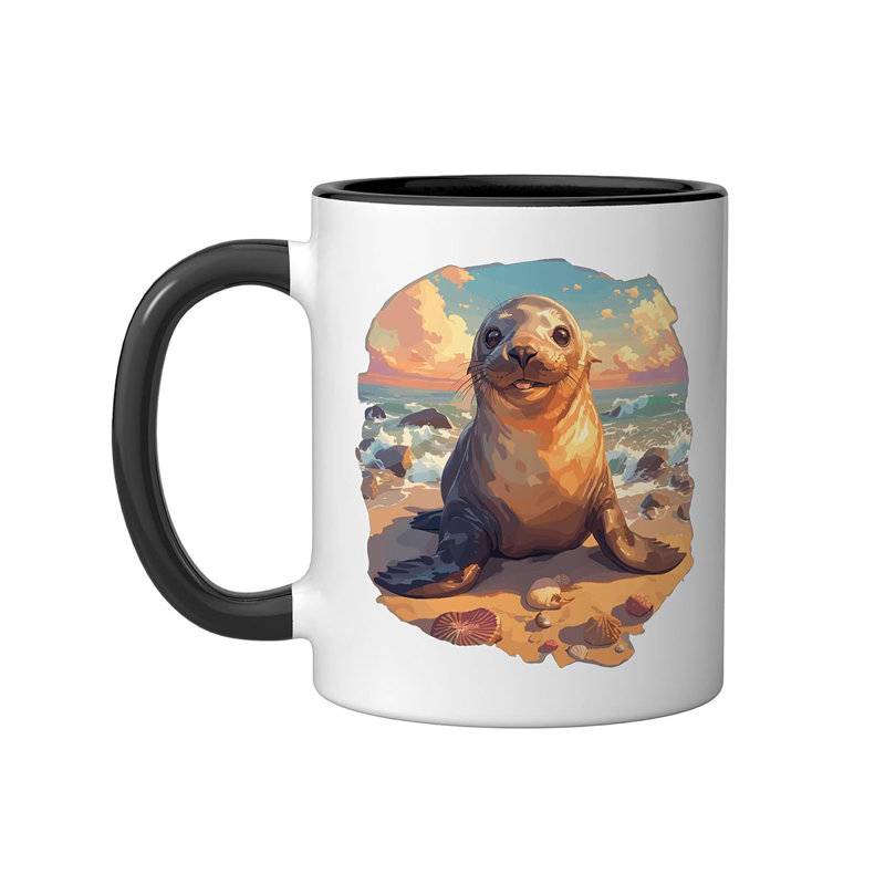 Sea Lion Ceramic Mug, Black/White, 11oz