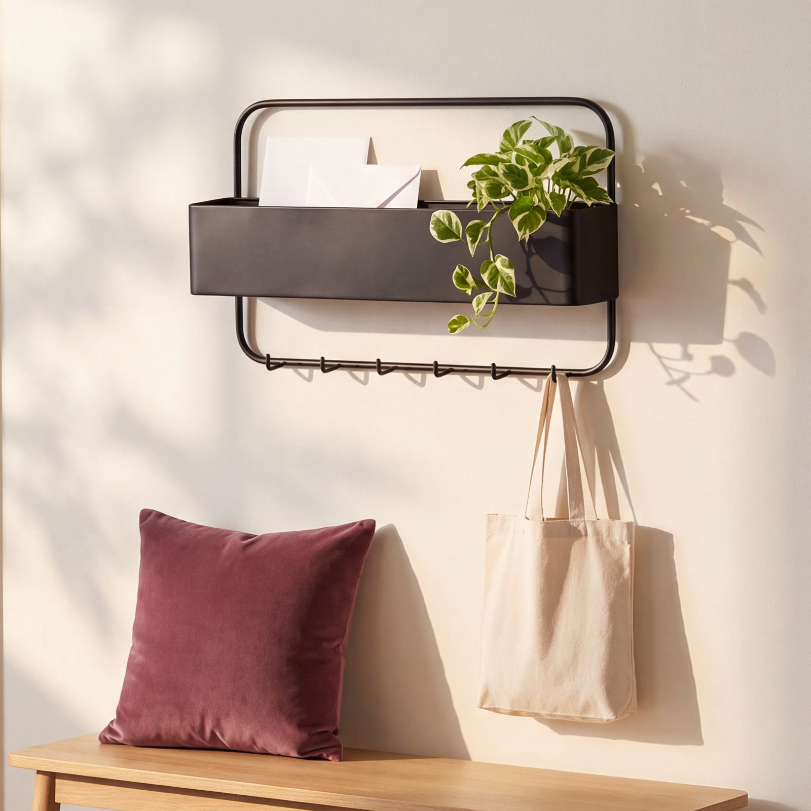 Wall Mail Organizer with Key Hooks