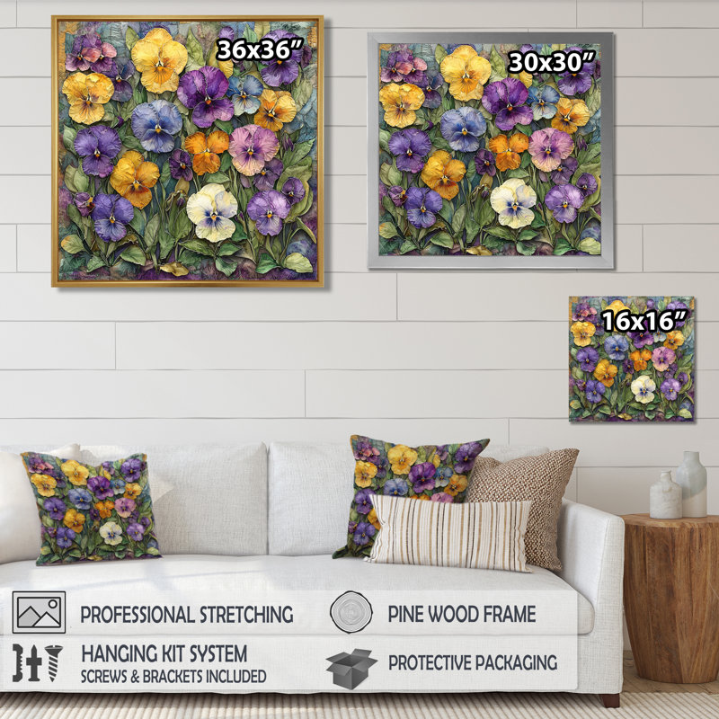 Wild Pansy Patch At The Farm II - Pansies, art mural, H 16 po x l 16 po, Reproduction encadrée d'une seule photo, Blanc