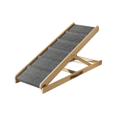  Adjustable Solid Wood Dog Ramp For Bed/Couch/Car - Folding Design, Non-Slip Carpet, 12"-24" Height, 200LBS Capacity, 39.75"X14