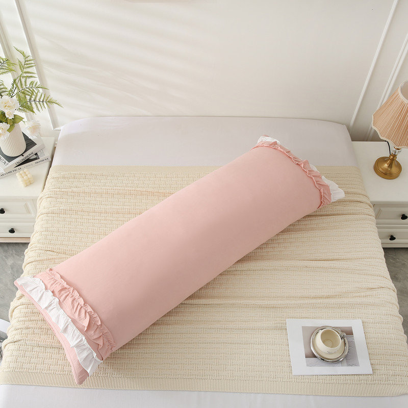 Pink and White Body Pillow Case, Chic Ruffle Pillow Sham, 20x54 inches, French Country Vintage Ruffled Pillowcase 1 Pack, Soft Washed Microfiber