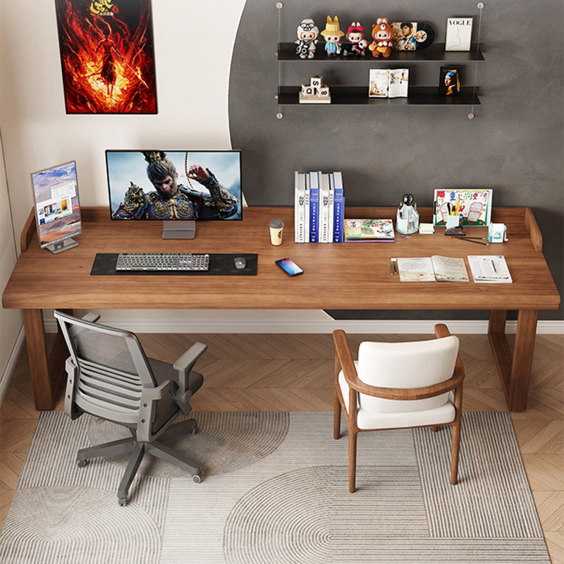 Nut-brown Rectangular Solid Wood writing desk, 29.53" H x 86.61" W x 23.62" D