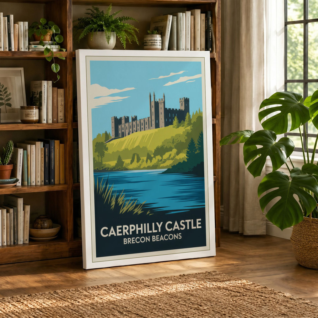 Caerphilly Castle Panorama Vintage - Wrapped Canvas