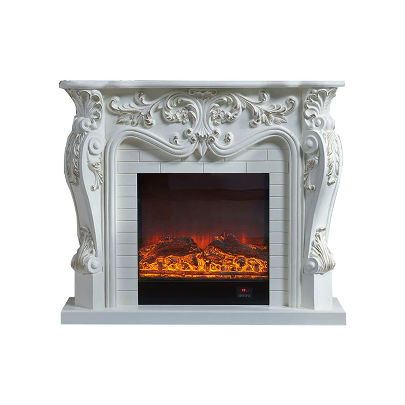 White Solid Wood Electric Fireplace, White