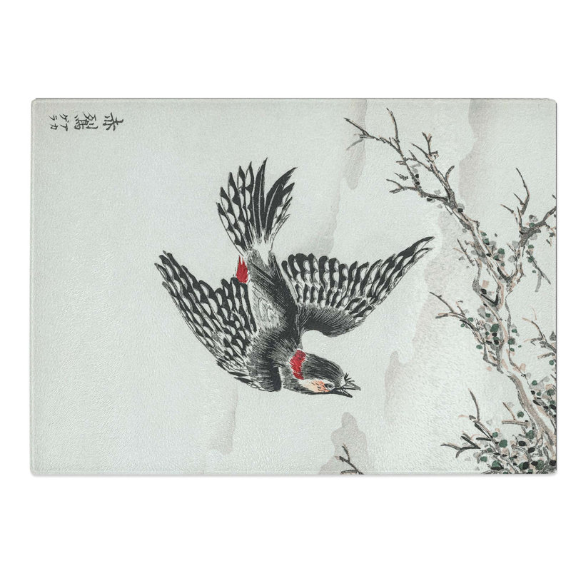 Glass Great Spotted Woodpecker by Numata Kashu Chopping Board, 28.5 cm W x 20 cm L