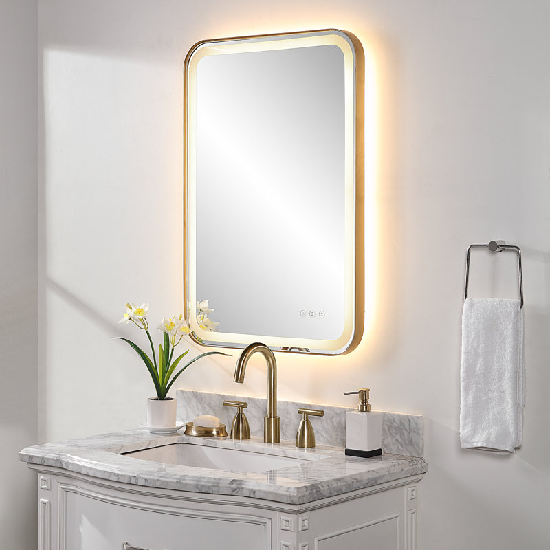 Rectangular Gold Stainless Steel LED Vanity Mirror