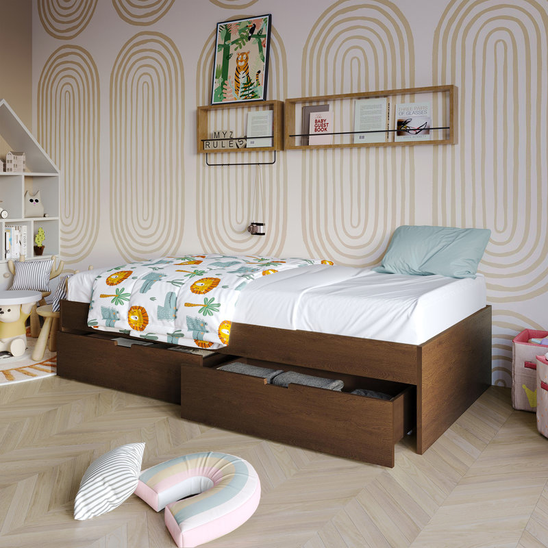 Lit matelot simple en bois avec rangement en noyer, Noyer