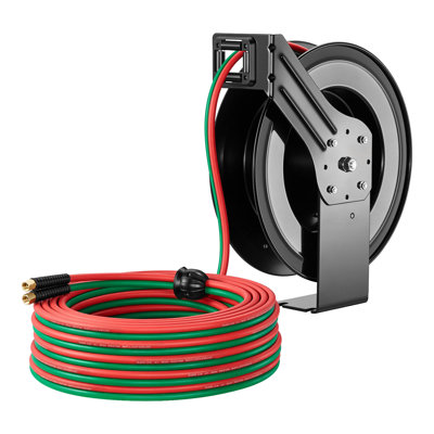Enrouleur de tuyau de soudage rétractable, tuyau d'oxygène en acétylène double 1/4 po x 100 pi Max 300PSI - Qualité R, enrouleur de tuyau en acier robuste à fixation automatique au plafond / rembourrage automatique, idéal pour les garages d'ateliers