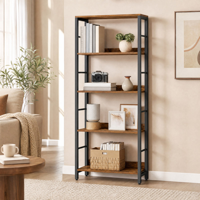 Aftyn 60cm W Steel Etagere Bookcase, (5 Shelves) 144cm H x 60cm W x 30cm D