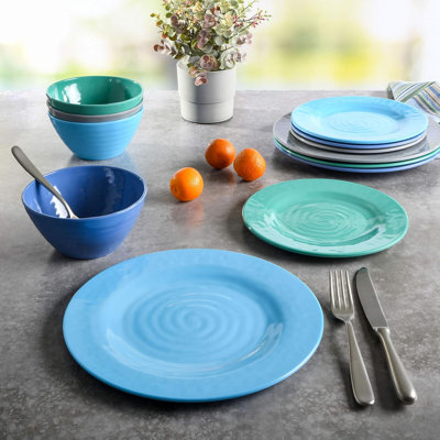 Gibson Home Brist 12-piece Melamine Dinnerware Set – Chip-resistant, Lightweight, Assorted Colours – Durable Plates & Bowls For Indoor & Outdoor Dining 
