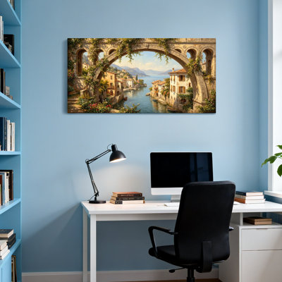 Scenic &Cityscapes Italian Village Bridge Waterway Landscape Art Print