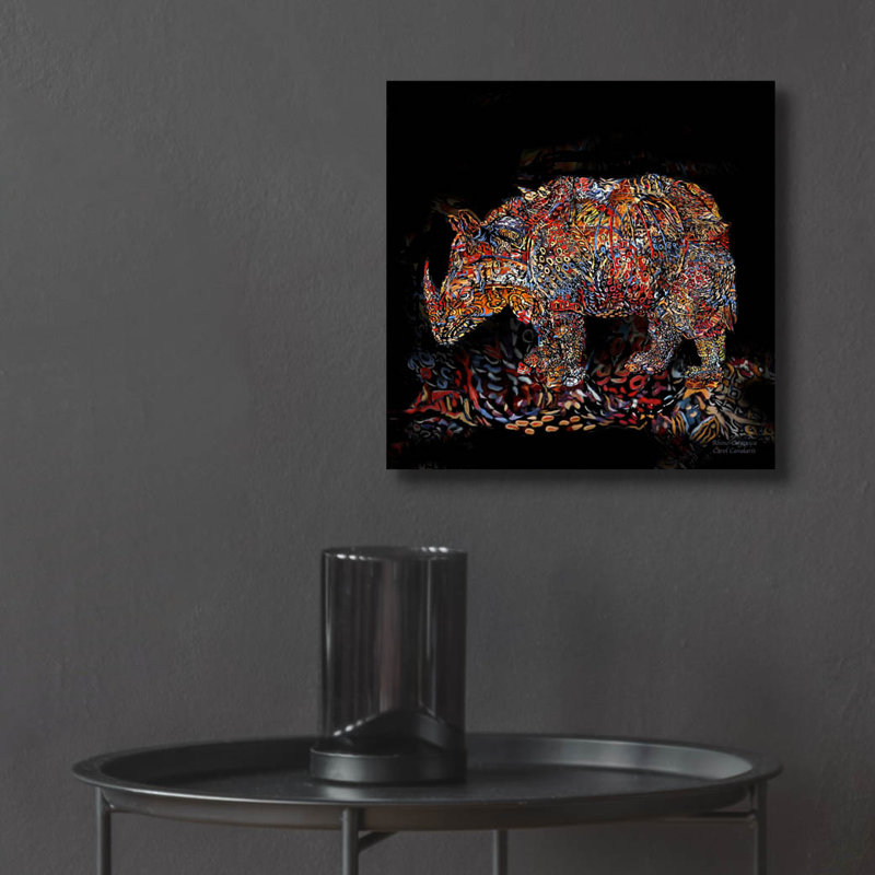 Art mural en verre Winston Porter «Vintage Rhino» par Carol Cavalaris, H 12 po x l 12 po x P 0,13 po