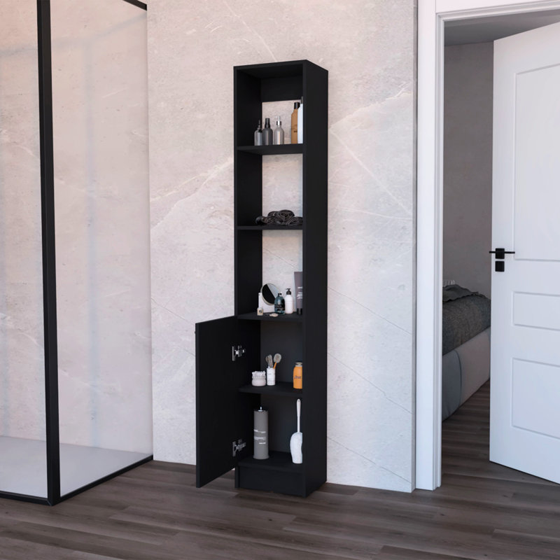 Élégante armoire à linge noire - 1 porte et 5 tablettes et plus pour la tranquillité de la salle de bain avec un look simple et élégant