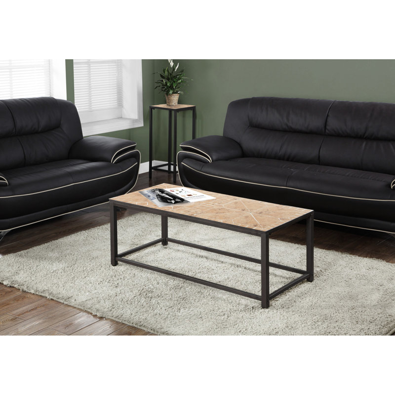 Table basse de 42 po avec plateau à carreaux rectangulaire et base en métal robuste pour salon - ambiance transitionnelle