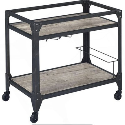 Versatile Rustic Oak Serving Cart With Charcoal Finish And Multiple Features by Mr Hua