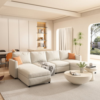 Canapé modulaire en U avec rangement et chenille de 6 po de 123 po pour le salon