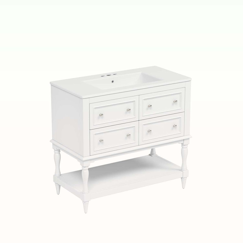 Free Standing Vanity Set with 4 Drawers,with Sink Combo, White