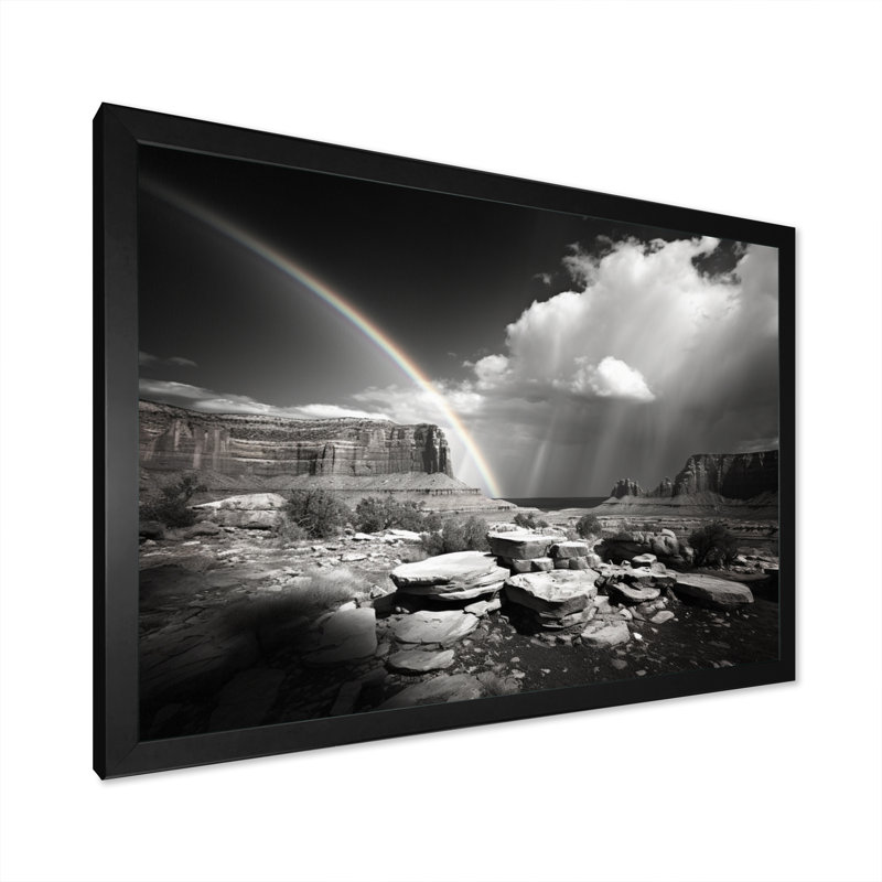 Paysage prisme arc-en-ciel monochrome sur toile, H 12 po x l 20 po x P 1 po, Cadre simple noir