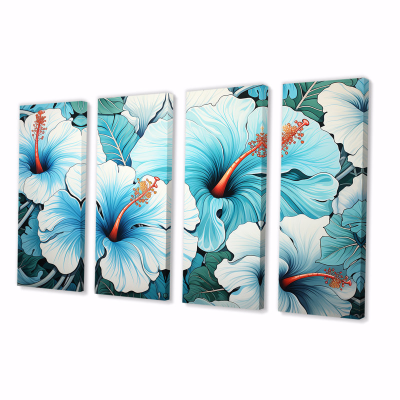 «Blue Glory Morning Glory Garden Symphony I - Morning Glory», ensemble d'art mural 4 pièces, H 32 po x l 64 po