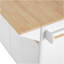 Îlot de cuisine cannelé de 55,5 po avec 2 abattants, chariot de rangement de cuisine avec prise de courant, 4 portes, support à épices, table d'îlot roulant avec plateau en grain de bois, bord courbé pour la cuisine, la salle à manger, blanc