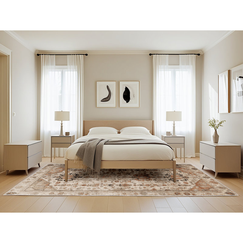 Tapis beige lavable à la machine Afyon, Rectangle 5 pi x 8 pi