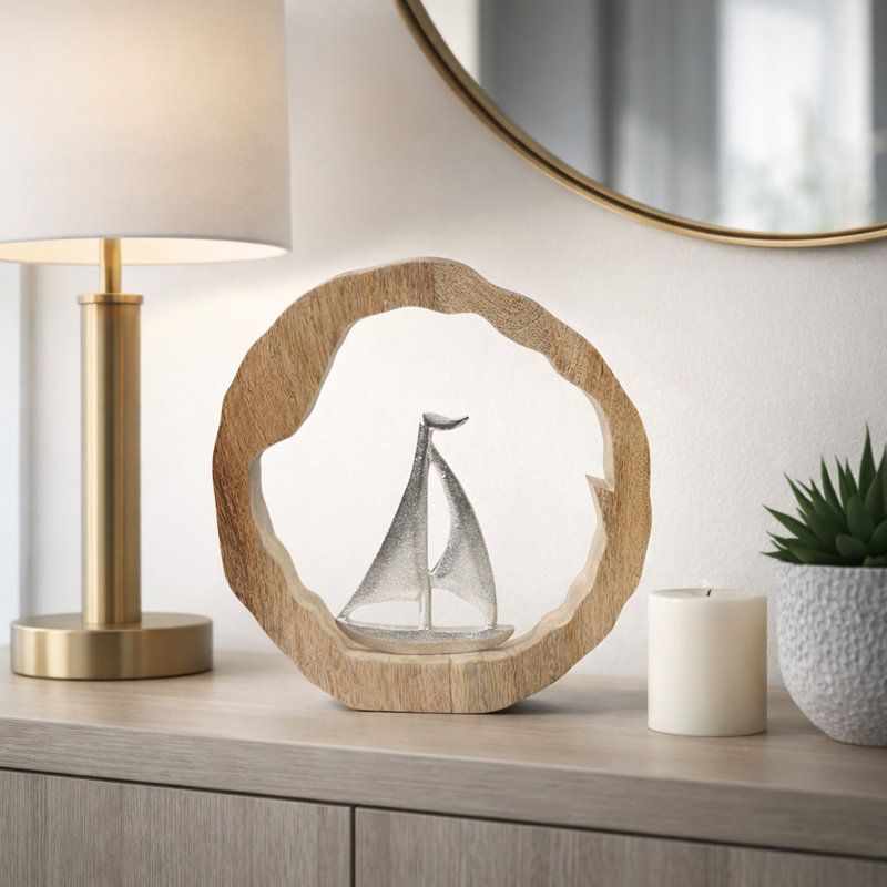 Amanie Figurine décorative sur sculpture ronde en bois pour la décoration intérieure